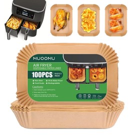 Air Fryer Disposable Paper Liners for Ninja Dual Airfryer Accessories, Non-Stick Parchment Rectangular for Baking, Oil Proof, Water Proof, for Microwave Oven (100PCS, 8.6in x 5.5in)