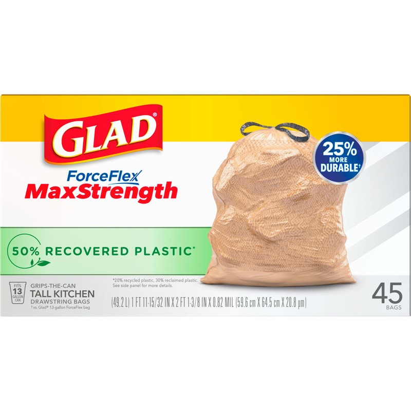 Glad Tall Kitchen Trash Bags 13 Gallon, MaxStrength Recovered Plastic