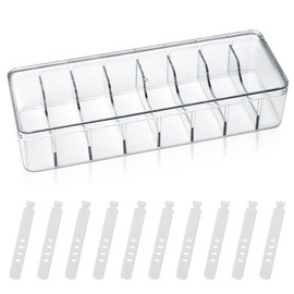 Data Cable Storage Box, Cable Management Box, Plastic Transparent Charging Cable Organizer Box with Lid, Cable Tidy Box with 8 Grid for Power Cord Organizer Cable Wire Organiser with 10 Wire Ties