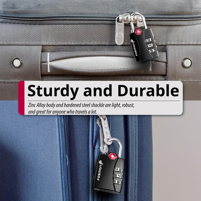 Fosmon TSA Approved Locks for Luggage. Suitcase Locks with Open