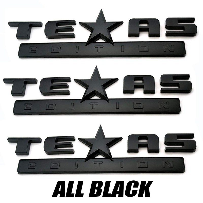 3PC 3D Texas Edition Emblem All Black Universal Decal for