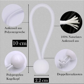 BYZANDQI Bungee Bands with Ball, Pack of 50, Tent Rubbers with Ball 10 cm, Tarpaulin Tensioner, Rubber Tensioner, Expander Loops, Rubber Loops for Tarpaulins, Tents, Banners, Net, Gazebos