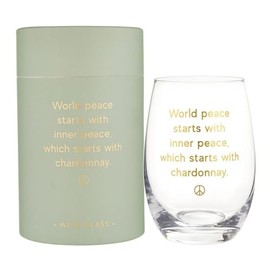 Santa Barbara Design Studio Wine Glass Gifts Stemless Wine Glass in Gift Box, 17-Ounce, World Peace