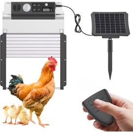 Automatic Chicken Coop Door, Solar Powered Roll-Up Chicken Door with Light Sensor, Timer & Manual Mode, 2000mAh Battery, Aluminum Frame, Anti-Pinch, for Chicken Coop Size:9''x8.3''