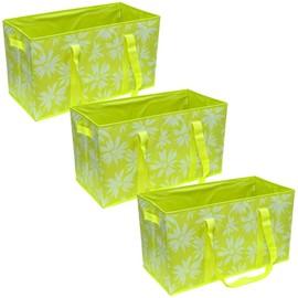 DURASACK Large Grocery Tote Bag 3-Pack All-Purpose Collapsible Tote Bags with Handles Kitchen Reusable Grocery Bags, Lime Floral