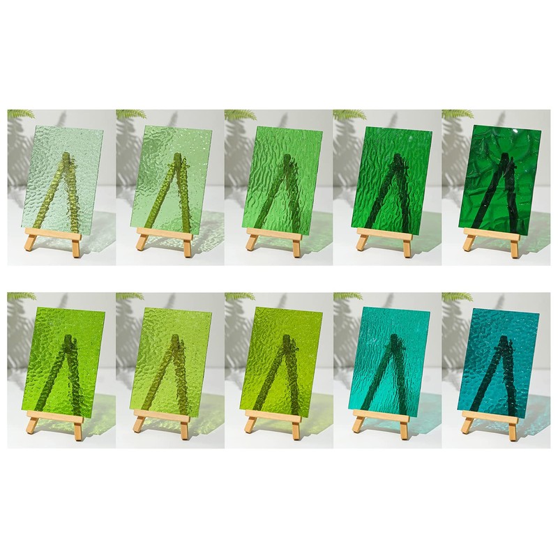 Lanyani Green Transparent Stained Glass Sheets for Craft, 6x4 inch