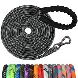 NTR 15FT Training Leash for Dogs, Nylon Rope Dog with Swivel Lockable Hook and Comfortable Padded Handle, Cat Puppy Lead Small Medium Large Dogs Training, Playing, Camping, or Backyard