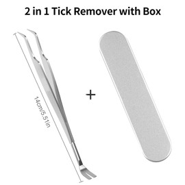 HRLORK 2 in 1 Tick Remover Professional Tick Removal Tool Stainless Steel Tick Remover Tweezers with Box for Dogs, Cats, Pet and Humans