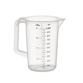 APS 30047 Messbecher 1 Liter, Ø 12 x H: 17 cm, Kunststoffbecher mit geprägter Maßskalierung außen, geschlossener Griff, 1- und ml-Liter- Einteilung, spülmaschinengeeignet