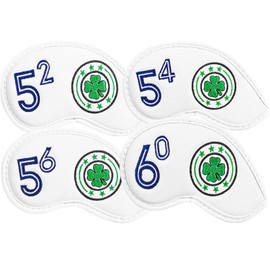 Golf Iron Wedge Head Covers 52° 54° 56° 60° 1 or 4 Pack, Synthetic Leather Clover USA Flag Design Club Head Protection, Universal Headcover Fit Iron Clubs for Men Women (White Cover-4 Pack)