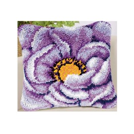 LAPATAIN Latch Hook Kits for DIY Throw Pillow Cover,Needlework Cushion Cover Hand Craft Crochet for Great Family 17X17inch(Purple Flower)