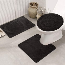 Elehealthy 3 Pieces Bathroom Rug Set, Non-Slip Bath Mats for Floors, Ultra Soft Absorbent and Comfortable U-Shaped Contour Rug, Floor Mat and Toilet Lid Cover(Coffee)