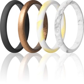 ThunderFit Stackable Silicone Wedding Rings for Women, Thin Rubber Engagement Bands 2.5mm Wide 1.8mm Thick - 1/2/3/4/5/7 Variety Multipack