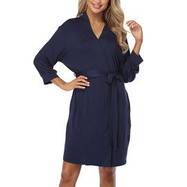 Old-Times Women Short Kimono Robes Soft Knit Sleepwear Bathrobe Lightweight Loungewear for Ladies,Navy S
