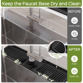 24 Inch Silicone Faucet Mat for Kitchen Sink Splash Guard – 2025 Upgraded Draining Mat with Water Tray Behind Faucet – Countertop Protectors to Catch Spills (Black, 24" x 5.5")