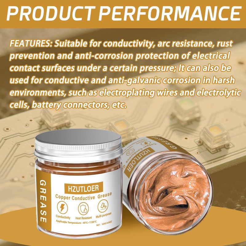 Hzutloer Copper Conductive Grease,100G Anti Arcing Conductive Paste for Automotive,Power