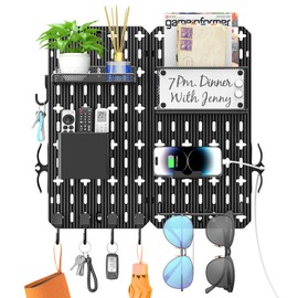 Key Holder Wall Mount 11-in-1 Mail Organizer 5 Key Hooks for Wall Metal Mail Holder Foldable Key Rack Entryway Decor Key Hanger Shelf for Bedroom Keyholder Letter Glasses Storage Dog Leash Coat Rack