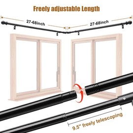 COGARDENSHOWER Bay Window Curtain Rods,1 Inch Diamer Adjustable Sturdy Bay Window Curtain Rod for Windows for Living Room Bedroom And Sliding Windows - length: L-Shape , color: white