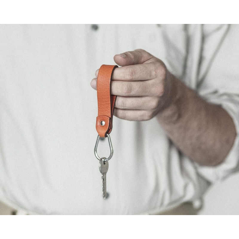 Burnt orange leather key chain drop shape ring keychain boyfriend