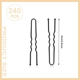 U Shaped Hair Pins, 240 pieces Black Bun Hair Pins U Pins Black Bobby Pins for Updos with Box, 2.4inch