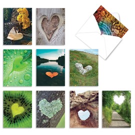 The Best Card Company - 10 Blank Heart Note Cards Boxed (4 x 5.12 Inch) - All Occasion Heartfelt Love Card Assortment - Heartscapes AM6838OCB-B1x10