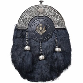 Scottish Full Dress Kilt Sporran – Celtic Cantle Thistle Design, Handcrafted Leather Adjustable Belt & Chain, Ideal for Weddings and Formal Attire, Kilt Sporrans for Men (Black - Antique)