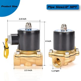 CGELE Brass Electric Solenoid Valve 12V 1/2"（inch） Pneumatic Air Valve Normally Colsed for Water Air Gas Fuel Oil