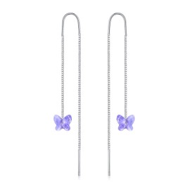 925 Sterling Silver Butterfly Threader Earrings Tassel Long Chains Ear Line Dangle Drop Earrings for Women, Made with Austrian Crystals