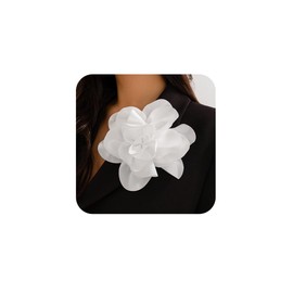 Metisee Big Flower Brooches Large Rose Brooches Satin Fabric Hair Clip Vintage Floral Brooch Pin Wedding Prom Flower Brooch Pin for Women (white)