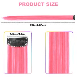 20 PCS Hair Extensions, Rose Pink Hair Extensions for Girls, 55cm/ 22inch Clip In Hair Extension Straight Extensions for Party, Festival Hair Accessories Hair Pieces for Women (Rose pink)