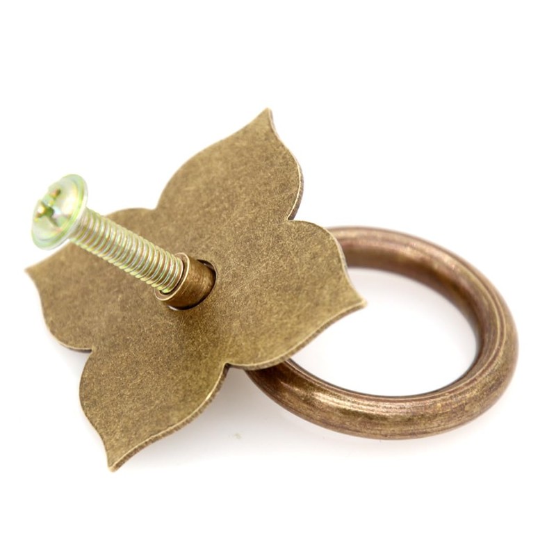 LXZ 6 PCs Vintage Antique Brass Ring Pulls with Four-Leaf