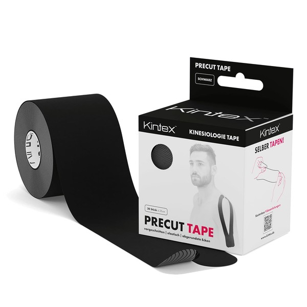 Kinesiology Tape Precut 20 Strips (I or Y) 25cm x 5cm per roll, sports tape (black)