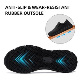 Steel Toe Cap Trainers Men Safety Shoes Non Slip Waterproof Lightweight Slip Resistant Work Shoes Comfortable Chef Kitchen Clog Food Service Shoes Restaurant Hospital Slip-on, Black 9