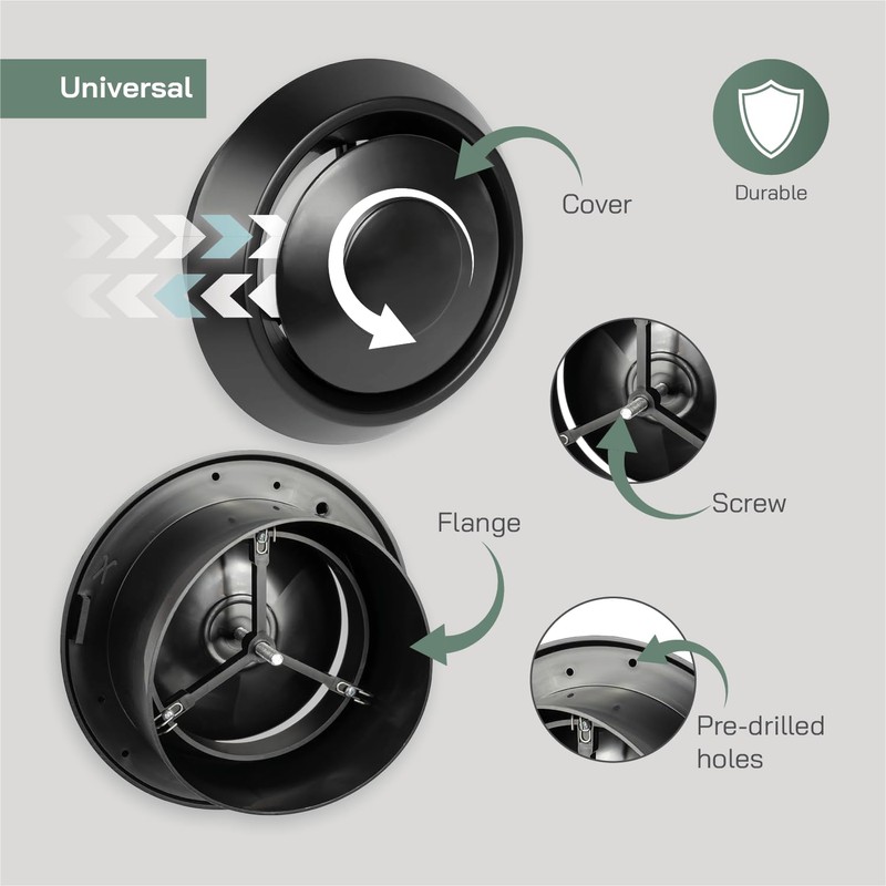 Vent Systems 4" Inch Black Plastic Universal Diffuser - Round