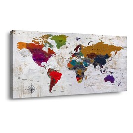 Canvas Wall Art map Wall Art for Office Living Room Home Decorations world map Canvas Art Wall Decor Wall Decoration Vintage map of the world Office Wall Art for Home Bedroom Decoration24"x48" …