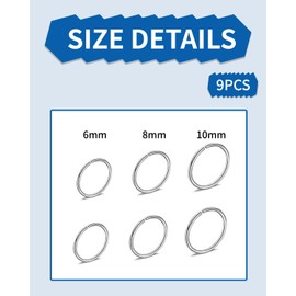 KGDUYC Pack of 9 Stainless Steel Nose Ring, Seamless Round Earrings, Nose Piercing Ring, Hookless Earrings Jewellery, 3 Sizes (Silver)