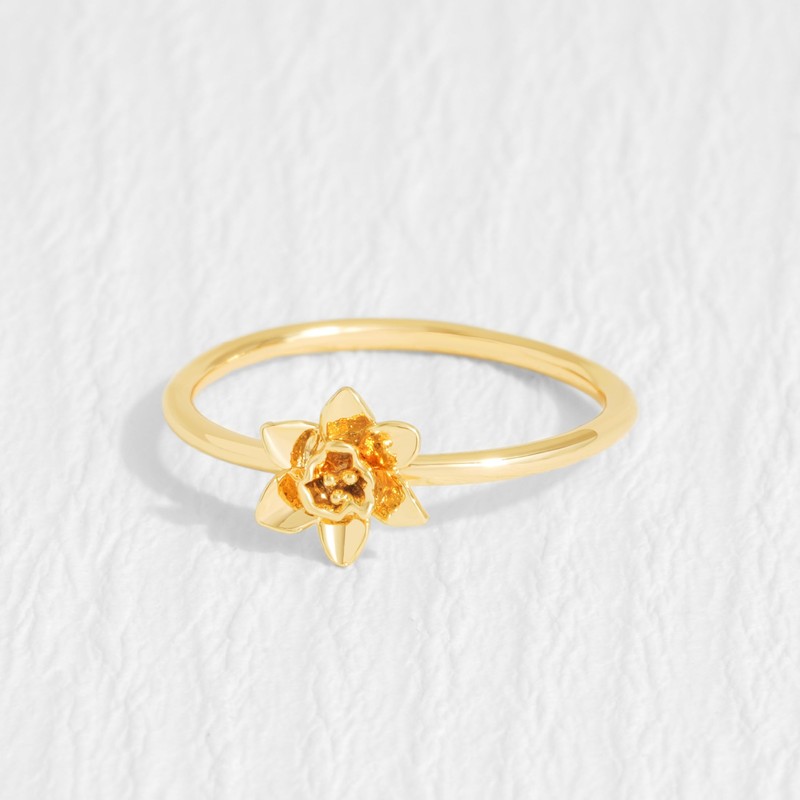 LADYGD Birth Flower Ring for Women 14K Gold Plated Floral