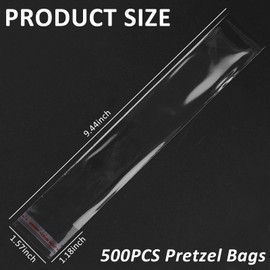 Auuyban 500Pcs Pretzel Rod Bags and Ties, Clear Self Sealing Stick Individual Treat Bag for Chocolate, Candies, Cookies