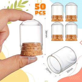 Barydat 50 Pcs Cloche Bell Jar Cloche Glass Dome with Cork Lids Mini Glass Bottles Decorative Jars Display Case for Flower Storage Home Christmas Party Favor Decor(8 ml)