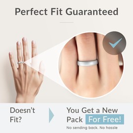 ThunderFit - Alianza de boda de silicona para mujer, transpirable, con ranuras de aireación, 4 mm de ancho, 1.5 mm de grosor, 12 anillos/8 anillos/4 anillos/1 anillo, 1 anillo - Plata, 4.5 - 5 (15.7mm)