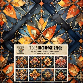 Decoupage Paper Pack (24 sheets 6"x6") Ornate Floral Kaleidoscope: Radiant Watercolor Damask Patterns with Rich Hues for Artistic Inspiration # Vintage Styled Paper for Craft and Scrapbooking