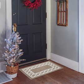 Marina Decoration Decor Luxury Non-Slip Rubber Backing Safety Soft Runner Area Carpet Floor Area Rug Indoor Interior Accent Decorative Mat, Taupe Color Moroccan Trellis Design, 20 x 32 Inch