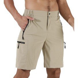 Suwangi Men's Cargo Hiking Shorts Outdoor Lightweight Quick-Dry Shorts Golf Walking Climbing Fishing Short with Zipper Pockets Khaki