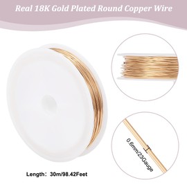 Beebeecraft 23 Gauge 0.6 mm 30 Metres Flexible Metal Wire 18K Gold-Plated Round Polished Tarnish-Proof Craft Wire with a Spool for Jewellery Making DIY Accessories