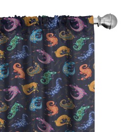 Lunarable Reptil Cortina de Microfibra, Bohemio Colorido del Gecko, Window Treatments 2 Panel Set for Living Room Bedroom Decor, 56" x 84", Multicolor