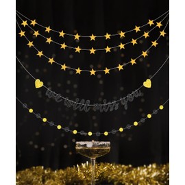 Gopirus Gold Black Farewell Party Decorations, 3 Pcs Pre Strung We will miss you Banner Glitter Dot Circle Garland Star Garland for Goodbye Retirement Decoration Graduation Supplie Going Away Party