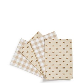 Vera Bradley Women's Cotton Napkin Set of 4, Bees Beige - Recycled Cotton, One Size