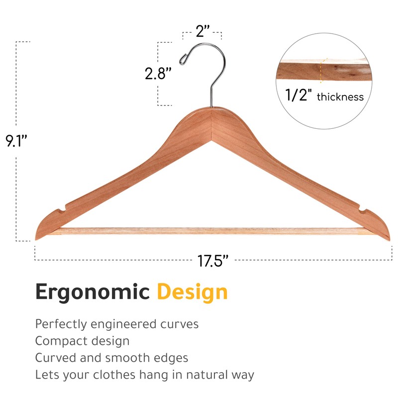 Quality Wooden Hangers - Slightly Curved Hanger Set - Solid