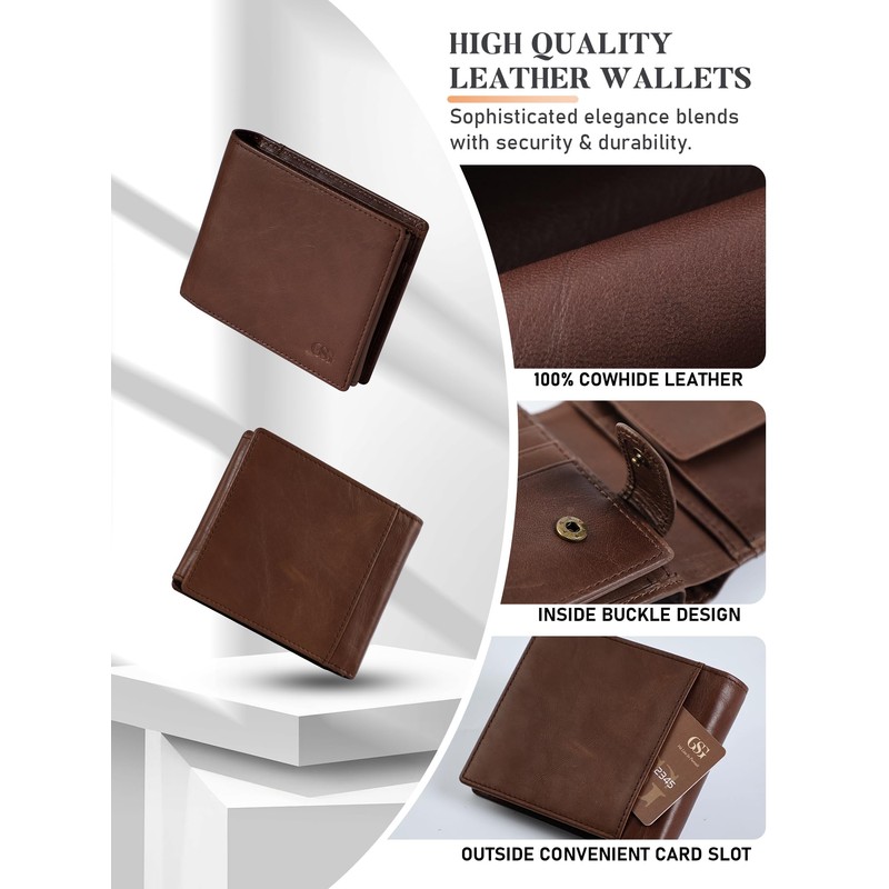 GSG Mens Cowhide Leather Wallets with Coin Pocket,17 Credit Card