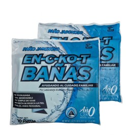 2 Pack Toallas Baño en seco, Año Cero (cada paquete de 10 piezas, en seco te bañas) paños de limpieza desechables para ducha, cuidado de adultos mayores, viajes y más, con vitamina e y extractos de aloe vera, manzanilla y coco. (2)